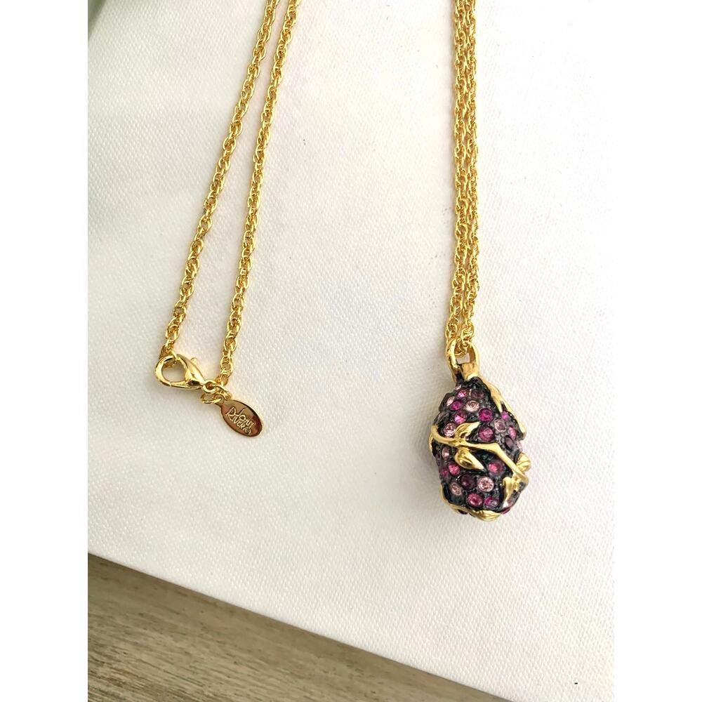 Vintage Joan Rivers Pink Purple Pendant Necklace Pave Rhinestone Romantic Glam